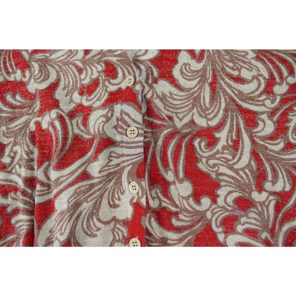 New York & Company Red Gold Metallic Baroque Cardigan Sweater Size L - Picture 3 of 6